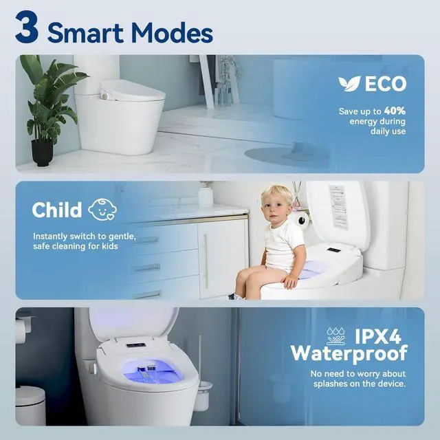 Alt view image 4 of 6 - Smart Heated Toilet Seat for Short V-Shaped Toilets Bidet Warm Water Wash, Self-Cleaning Nozzle, Warm Air Dryer, Deodorizer, Soft-Close Lid, LED Night Light & Remote Control, Easy Install