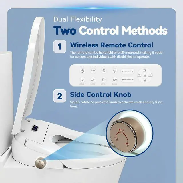 Alt view image 6 of 6 - Smart Heated Toilet Seat for Short V-Shaped Toilets Bidet Warm Water Wash, Self-Cleaning Nozzle, Warm Air Dryer, Deodorizer, Soft-Close Lid, LED Night Light & Remote Control, Easy Install