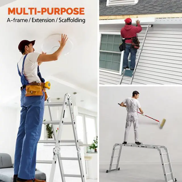 Alt view image 2 of 6 - 12.5 FT Folding Ladder, Multi-Purpose Ladder, Aluminum Extension Ladders 7 in 1 Heavy Duty Combination EN 131 Standard