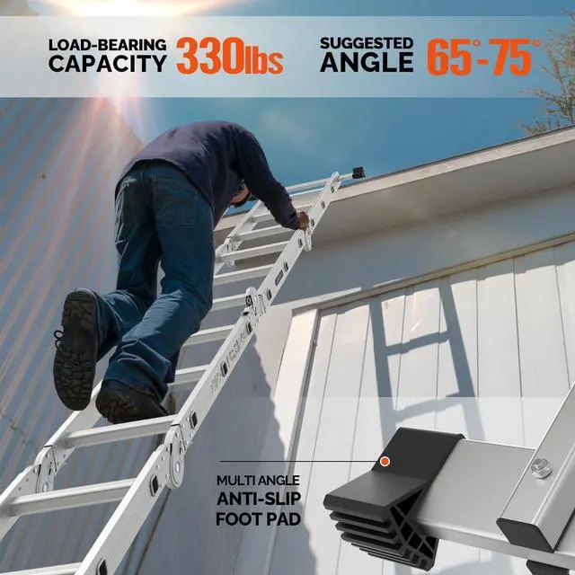 Alt view image 3 of 6 - 12.5 FT Folding Ladder, Multi-Purpose Ladder, Aluminum Extension Ladders 7 in 1 Heavy Duty Combination EN 131 Standard