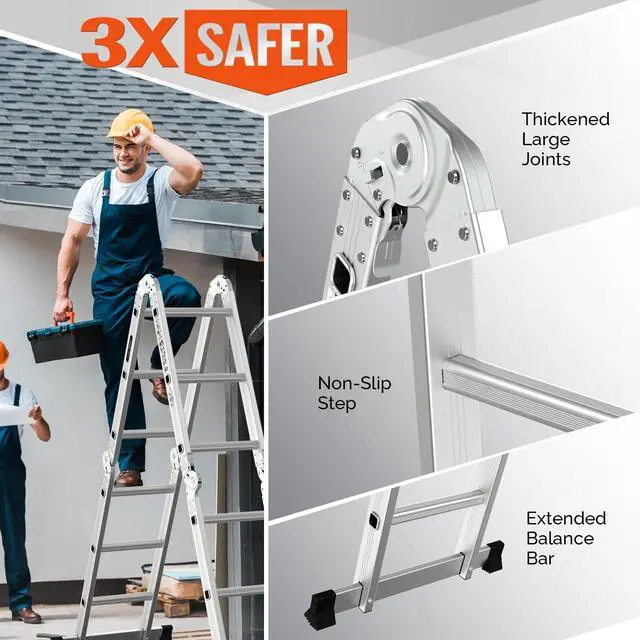 Alt view image 4 of 6 - 12.5 FT Folding Ladder, Multi-Purpose Ladder, Aluminum Extension Ladders 7 in 1 Heavy Duty Combination EN 131 Standard