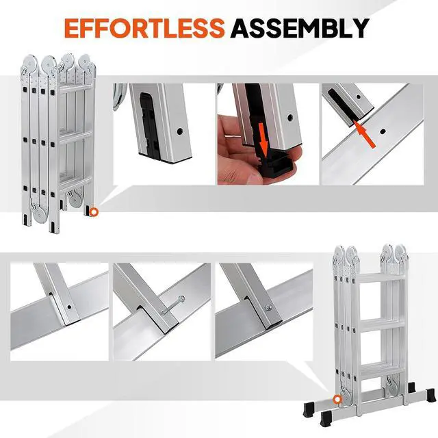 Alt view image 6 of 6 - 12.5 FT Folding Ladder, Multi-Purpose Ladder, Aluminum Extension Ladders 7 in 1 Heavy Duty Combination EN 131 Standard
