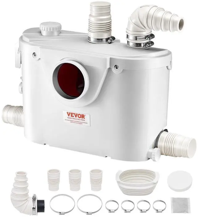 Main image of 500W Macerator Pump, 29 GPM Flow, 26 ft/8 m Head, Macerator Sewerage Toilet Pump with 4 Water Inlets, Waste Water Disposal Upflush Machine for Toilet, Basement, Shower, Sink, Laundry, Bathtub