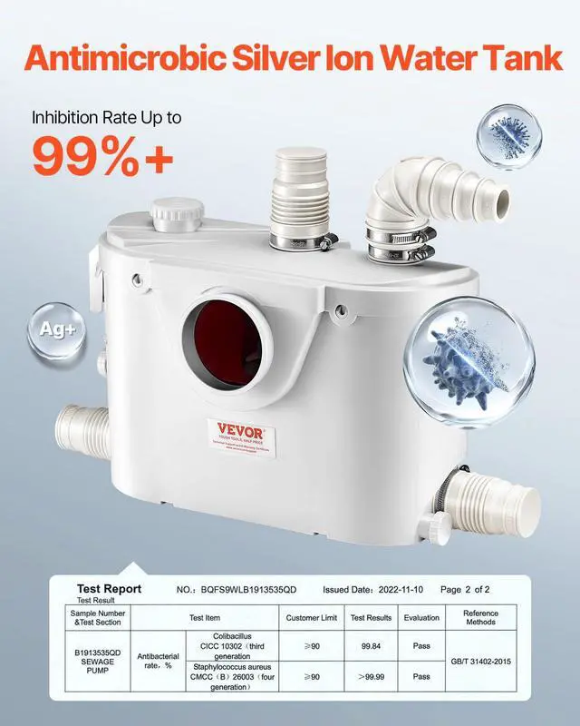 Alt view image 4 of 6 - 500W Macerator Pump, 29 GPM Flow, 26 ft/8 m Head, Macerator Sewerage Toilet Pump with 4 Water Inlets, Waste Water Disposal Upflush Machine for Toilet, Basement, Shower, Sink, Laundry, Bathtub