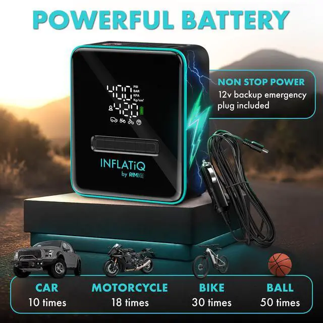 Alt view image 5 of 6 - INFLATiQ by Portable Tire Inflator Air Compressor Twice as Fast QwikFlow Technology with Auto Shut-Off 11.1V Rechargeable Air Pump with Metal Gears and Premium Carry Case (2 Pack)