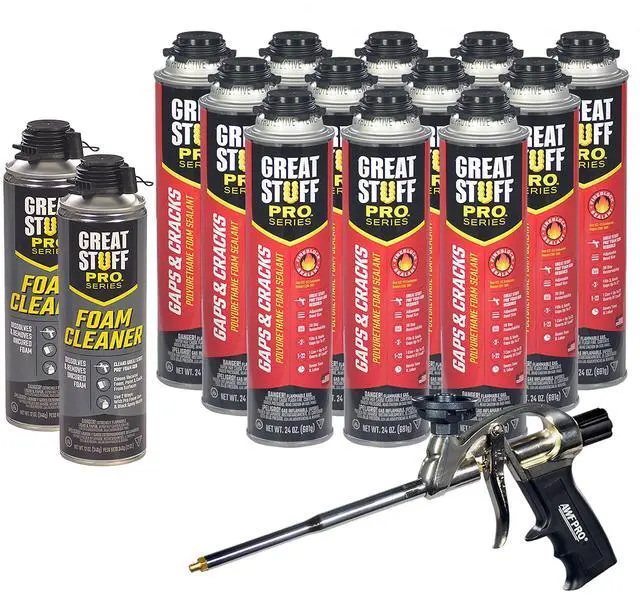 Main image of Gaps & Cracks 24 oz Complete Kit 12-Pack Foam Sealant with AWF PRO 8 in Professional Spray Foam Gun & 2 Cans of Cleaner