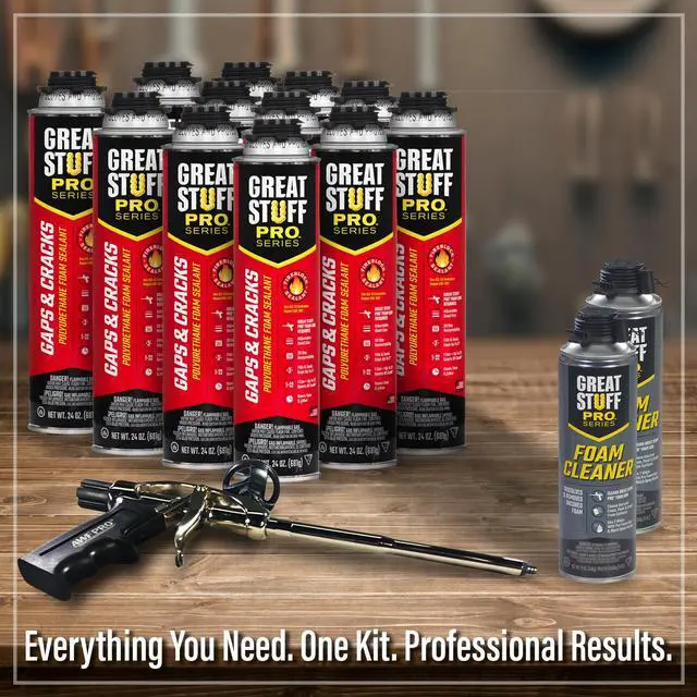 Alt view image 2 of 6 - Gaps & Cracks 24 oz Complete Kit 12-Pack Foam Sealant with AWF PRO 8 in Professional Spray Foam Gun & 2 Cans of Cleaner