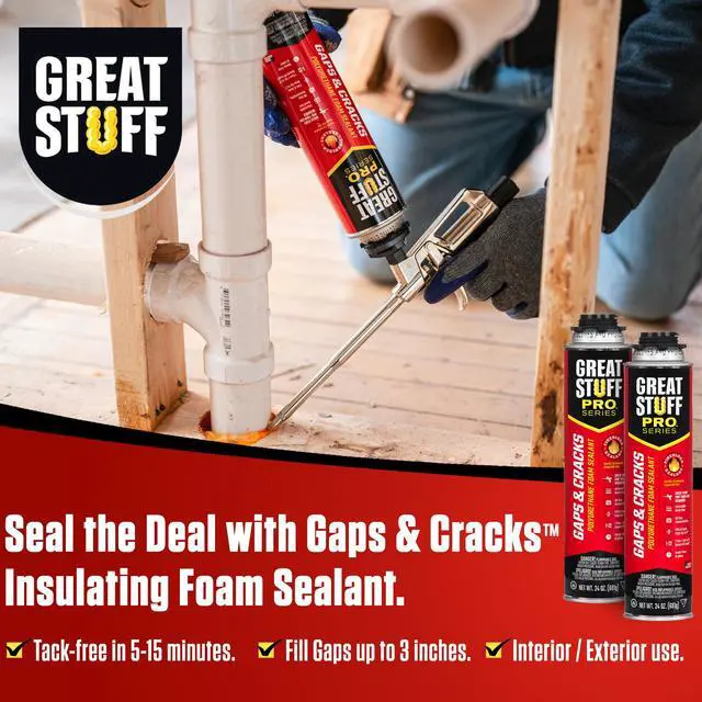 Alt view image 6 of 6 - Gaps & Cracks 24 oz Complete Kit 12-Pack Foam Sealant with AWF PRO 8 in Professional Spray Foam Gun & 2 Cans of Cleaner