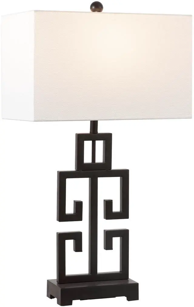 Main image of Lighting Collection Greek Key Table Lamp Set of 2 Oil-Rubbed Bronze Base with White Fabric Shade, LED Bulbs Included, 29-Inch Bedroom Living Room Desk Lamps (LIT4305B-SET2)