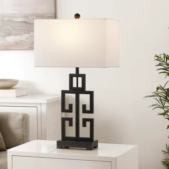 Alt view image 2 of 6 - Lighting Collection Greek Key Table Lamp Set of 2 Oil-Rubbed Bronze Base with White Fabric Shade, LED Bulbs Included, 29-Inch Bedroom Living Room Desk Lamps (LIT4305B-SET2)