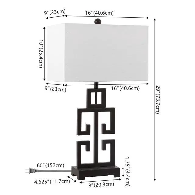 Alt view image 3 of 6 - Lighting Collection Greek Key Table Lamp Set of 2 Oil-Rubbed Bronze Base with White Fabric Shade, LED Bulbs Included, 29-Inch Bedroom Living Room Desk Lamps (LIT4305B-SET2)