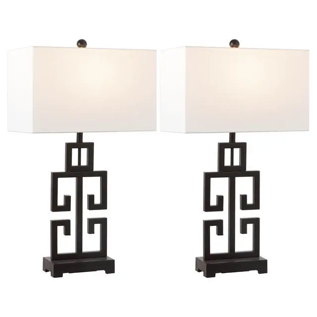 Alt view image 5 of 6 - Lighting Collection Greek Key Table Lamp Set of 2 Oil-Rubbed Bronze Base with White Fabric Shade, LED Bulbs Included, 29-Inch Bedroom Living Room Desk Lamps (LIT4305B-SET2)