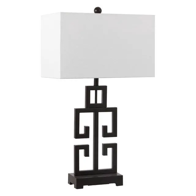 Alt view image 6 of 6 - Lighting Collection Greek Key Table Lamp Set of 2 Oil-Rubbed Bronze Base with White Fabric Shade, LED Bulbs Included, 29-Inch Bedroom Living Room Desk Lamps (LIT4305B-SET2)
