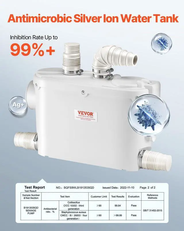 Alt view image 4 of 6 - Macerator Pump, 500W, 29 GPM Flow, 26 ft/8 m Head, Macerator Wall-Hung Toilet Pump with 4 Water Inlets, Waste Water Disposal Upflush Machine for Toilet, Basement, Shower, Sink, Laundry, Bathtub