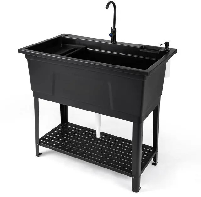 Main image of Freestanding Utility Sink with Faucet & Drain Kit, 31 Gal Extra Large Laundry Tub with Bottom Storage Shelf, Soap Dispenser & Drying Rack, Garage Utility Wash Sink for Laundry Room, Basement