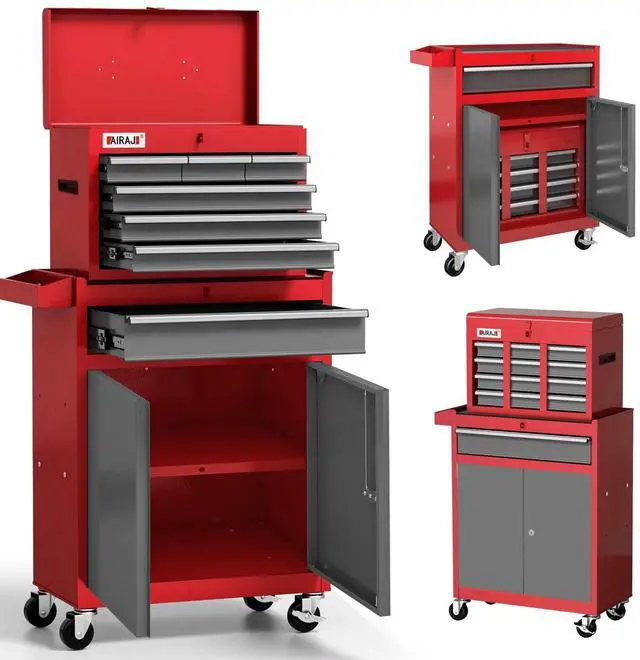 Main image of 7-Drawer Tool Chest with Wheels | 40'' H Rolling Tool Chest | Detachable Top Metal Tool Box | Garage Storage Cabinet for Repair Room | Rolling Tool Box with Hooks,Liners,Tray Divider | Red