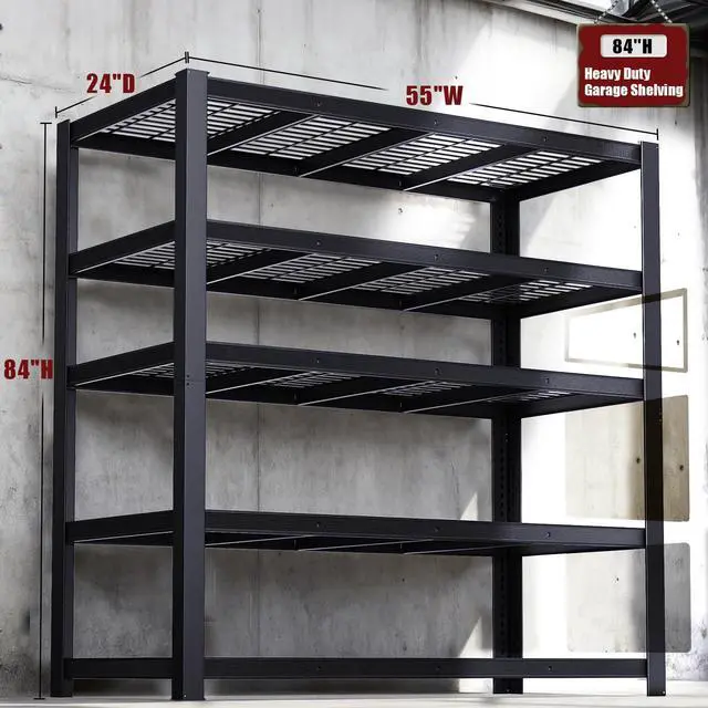 Alt view image 3 of 6 - Heavy Duty Garage Shelving,5-Tier Storage Shelves(84" Hx24 Dx55 W),3050LBS Capacity Industrial Shelving Units and Storage,Adjustable Shelving Unit for Garage,Warehouse,Basement