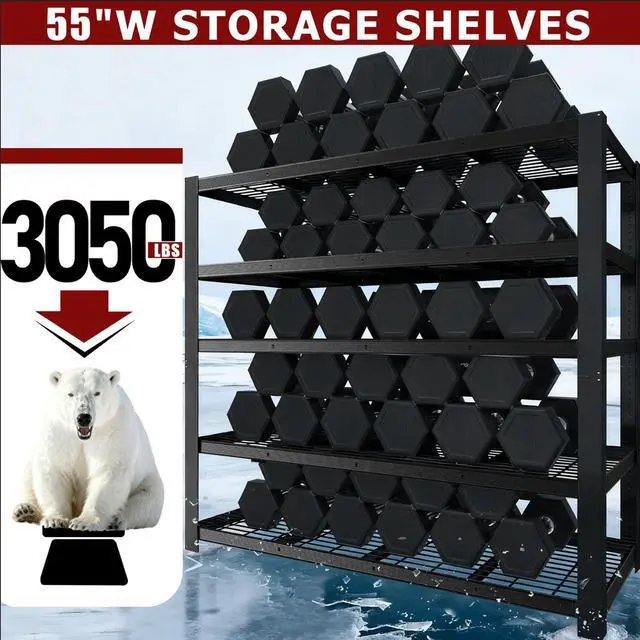 Alt view image 4 of 6 - Heavy Duty Garage Shelving,5-Tier Storage Shelves(84" Hx24 Dx55 W),3050LBS Capacity Industrial Shelving Units and Storage,Adjustable Shelving Unit for Garage,Warehouse,Basement