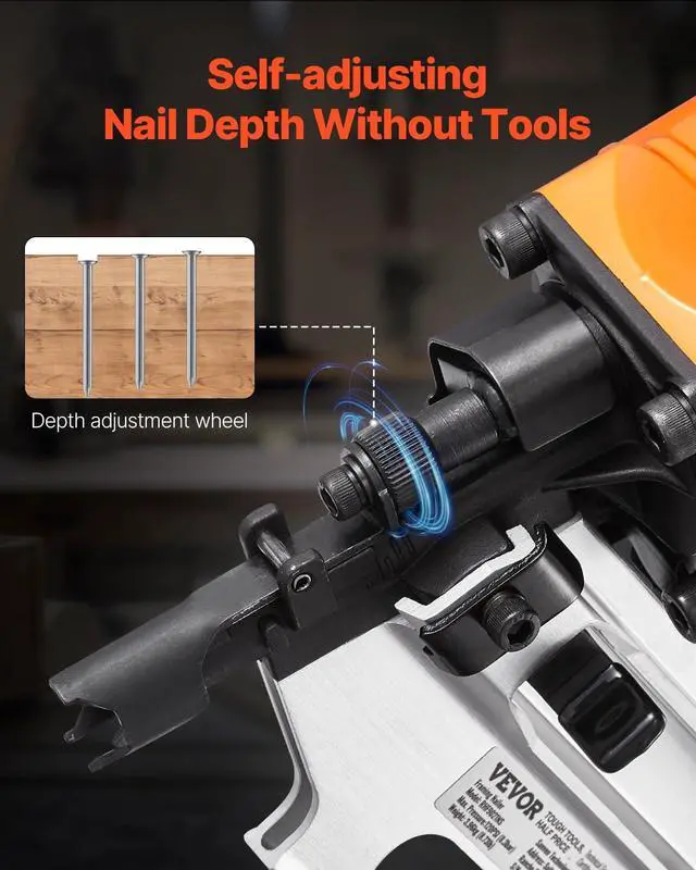 Alt view image 3 of 6 - Framing Nailer, 2" to 3-1/2" 21 Degree Full Round Head Pneumatic Framing Nailer with Dual Trigger Modes & Tool-Less Depth Adjustment, 80-120PSI Pro Air Nail Gun for Framing Flooring Decking