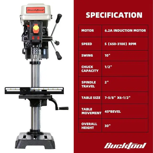 Alt view image 2 of 6 - 10-Inch Drill Press 6.2 Amp 3/4 HP Bench Drill Press 5-Speed Benchtop Drilling Machine with LED Work Light