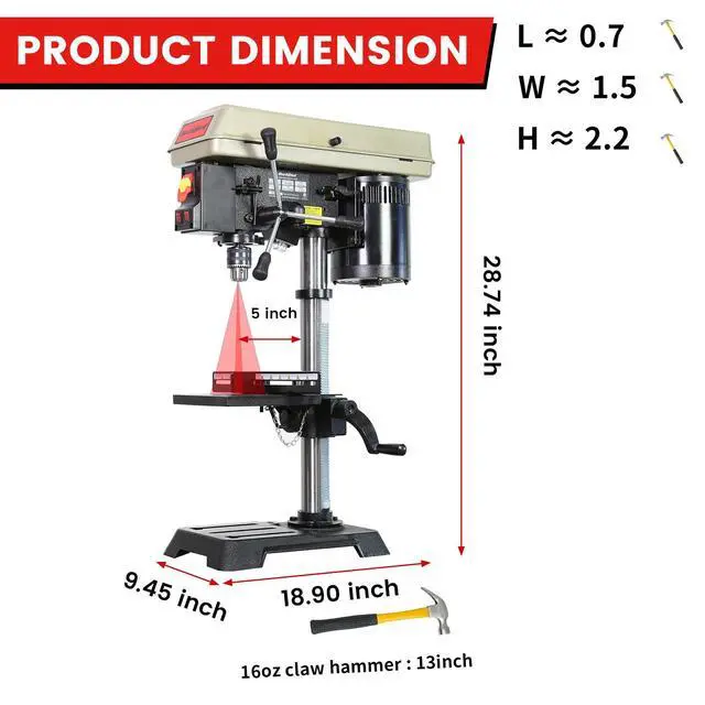 Alt view image 5 of 6 - 10-Inch Drill Press 6.2 Amp 3/4 HP Bench Drill Press 5-Speed Benchtop Drilling Machine with LED Work Light