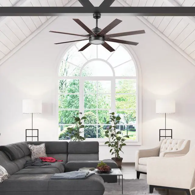 Alt view image 3 of 6 - Ceiling Fans Xerxes Modern 62 Inch Ceiling Fan with Light, Remote Control Fan, LED Indoor Fan with 8 Blades, Dark Elm and Rough Pine Blade Finish Options, Bronze (50609-01)