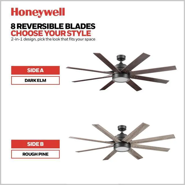 Alt view image 4 of 6 - Ceiling Fans Xerxes Modern 62 Inch Ceiling Fan with Light, Remote Control Fan, LED Indoor Fan with 8 Blades, Dark Elm and Rough Pine Blade Finish Options, Bronze (50609-01)