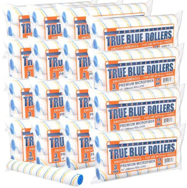 Main image of True Blue 14" Professional Paint Roller Covers, 14 Inch, Best for All Types of Painting Surfaces, Refill Bulk Pack (48, 3/8" Nap)