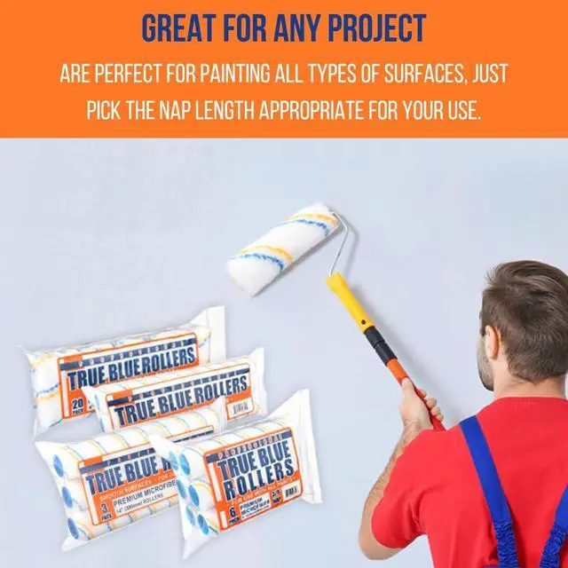 Alt view image 5 of 6 - True Blue 14" Professional Paint Roller Covers, 14 Inch, Best for All Types of Painting Surfaces, Refill Bulk Pack (48, 3/8" Nap)