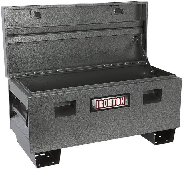 Alt view image 2 of 6 - 36-Inch Heavy-Duty Steel Jobsite Box, 16-Gauge Steel Storage Chest with Hammertone Finish and Lockable Lid, Grey