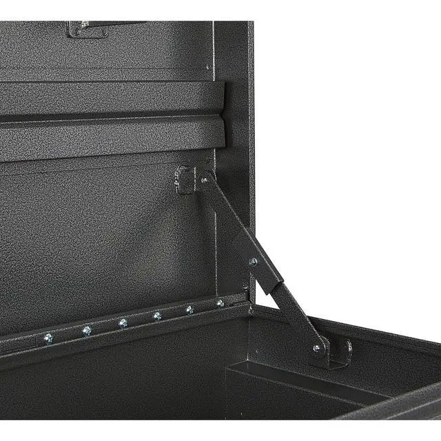 Alt view image 3 of 6 - 36-Inch Heavy-Duty Steel Jobsite Box, 16-Gauge Steel Storage Chest with Hammertone Finish and Lockable Lid, Grey