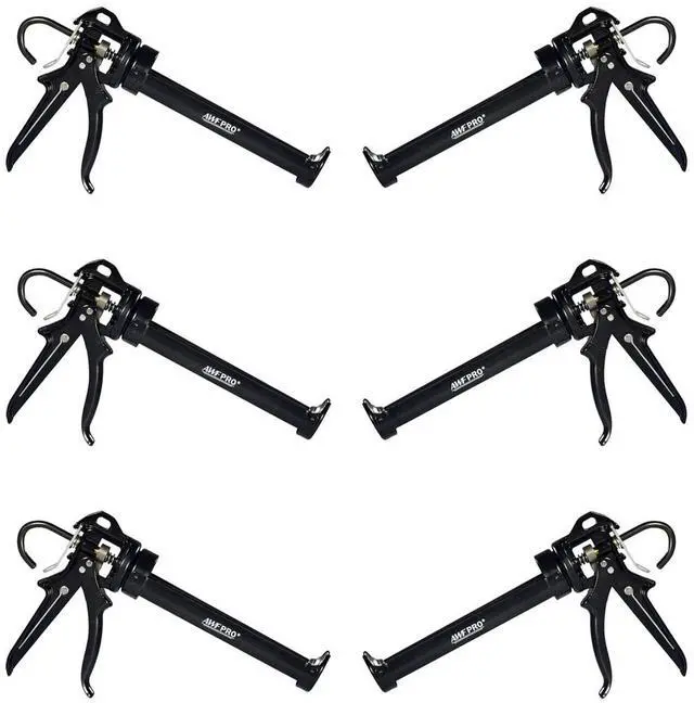 Main image of Heavy Duty Caulk Gun, 18:1 Thrust Ratio, Steel Frame Construction, Rotating Barrel, Ladder Hook, Puncture Tool & No Drip Pressure Release Tab, 10 oz Caulking Gun, Pack of 6