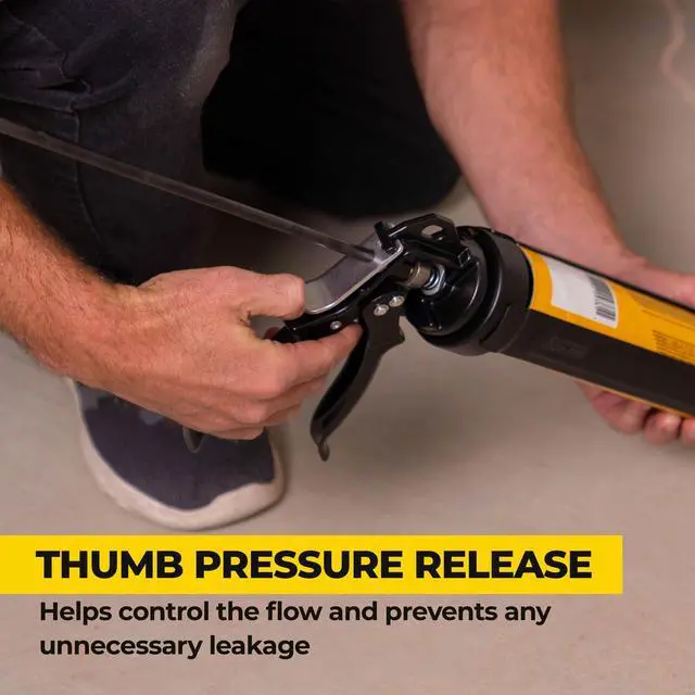 Alt view image 4 of 6 - Heavy Duty Caulk Gun, 18:1 Thrust Ratio, Steel Frame Construction, Rotating Barrel, Ladder Hook, Puncture Tool & No Drip Pressure Release Tab, 10 oz Caulking Gun, Pack of 6