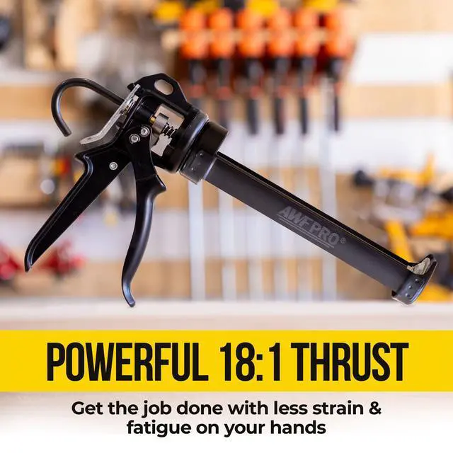 Alt view image 6 of 6 - Heavy Duty Caulk Gun, 18:1 Thrust Ratio, Steel Frame Construction, Rotating Barrel, Ladder Hook, Puncture Tool & No Drip Pressure Release Tab, 10 oz Caulking Gun, Pack of 6