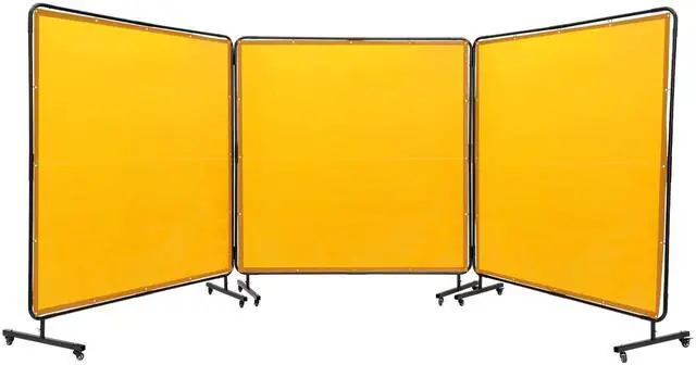 Main image of Welding Screen with Frame, 6' x 6' 3 Panel Welding Curtain Screens, Flame-Resistant Vinyl Welding Protection Screen on 12 Swivel Wheels (6 Lockable), Movable & Professional for Workshop, Yellow