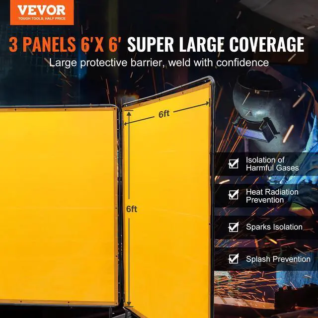 Alt view image 2 of 6 - Welding Screen with Frame, 6' x 6' 3 Panel Welding Curtain Screens, Flame-Resistant Vinyl Welding Protection Screen on 12 Swivel Wheels (6 Lockable), Movable & Professional for Workshop, Yellow