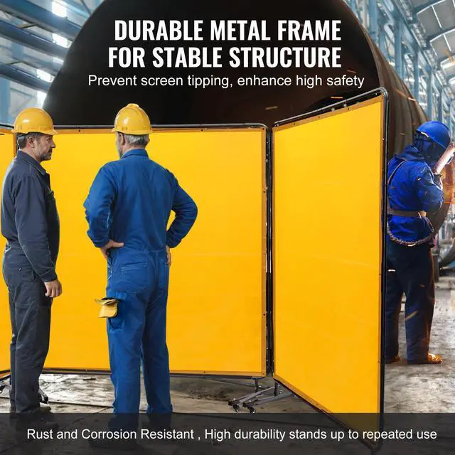 Alt view image 4 of 6 - Welding Screen with Frame, 6' x 6' 3 Panel Welding Curtain Screens, Flame-Resistant Vinyl Welding Protection Screen on 12 Swivel Wheels (6 Lockable), Movable & Professional for Workshop, Yellow