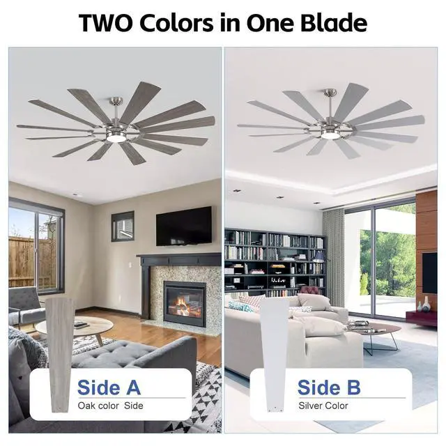 Alt view image 5 of 6 - 72'' Farmhouse Ceiling Fan with Light,12 Dual-Finish Wind Mill Blades, 3 Downrods, 6-Speed Reversible DC Motor, High CFM, 3CCT, Indoor Outdoor Modern Industrial Fans for Patio Commercial Shop Garage