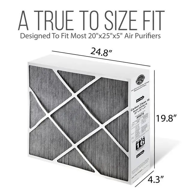 Alt view image 2 of 6 - Lennox 20x25x5 Furnace Filter, X6675 Filter Replacement, Merv 16 Carbon Clean with Disposal Bag 3-Pack (Actual Size: 19.8 x 24.8 x 4.3 Inches)
