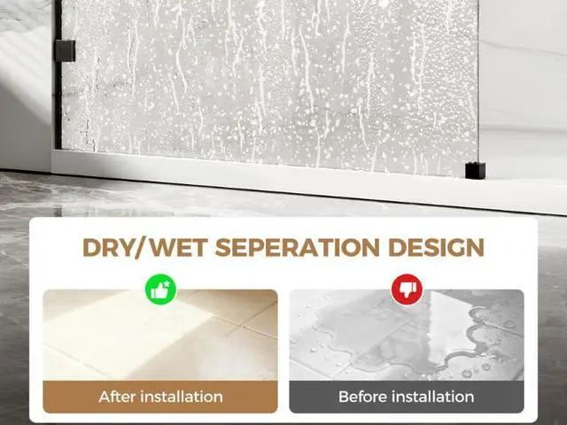 Alt view image 3 of 6 - Shower Glass Panel Fixed Shower Screen, 34 W x 68 H 3/8 10mm Single Frameless Shower Doors for Walk in Shower with Clear Tempered Glass Explosion-Proof Film for Bathroom, Matte Black Hardware