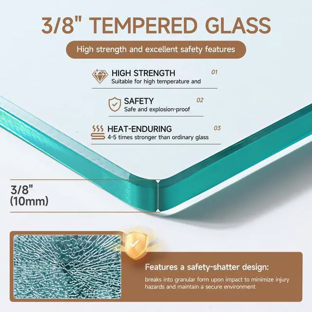 Alt view image 4 of 6 - Shower Glass Panel Fixed Shower Screen, 34 W x 68 H 3/8 10mm Single Frameless Shower Doors for Walk in Shower with Clear Tempered Glass Explosion-Proof Film for Bathroom, Matte Black Hardware