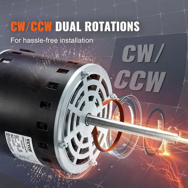 Alt view image 6 of 6 - 3/4HP Furnace Blower Motor, 208/230V 3.85Amps, 1075RPM 5 Speeds, CW/CCW Rotation, 48 Frame 4.8" Shaft Length, 10F/450V Capacitor + 11" Hold Hoop