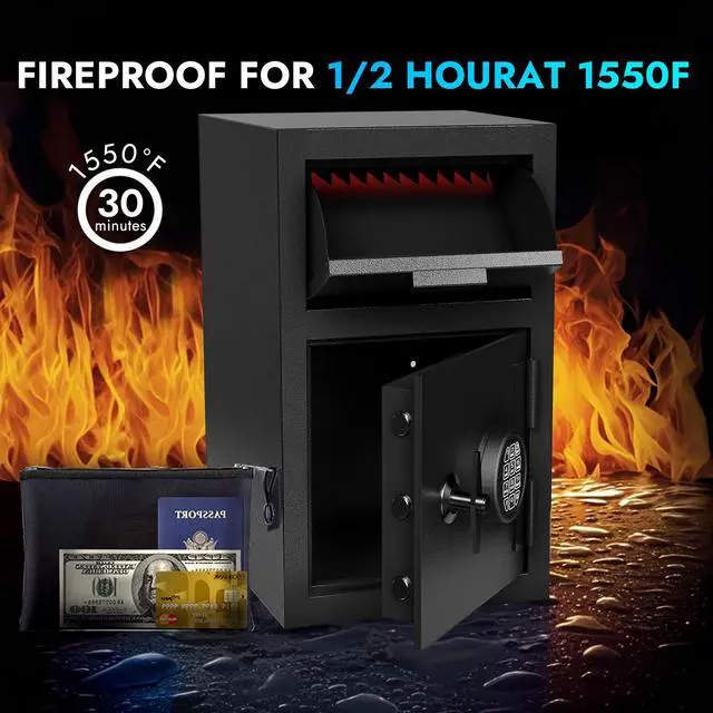 Alt view image 3 of 6 - 4 CUB Commercial Front-Drop Safe Box Fireproof Waterproof, Money Safe Box with Anti-Fishing & Free Fireproof Bag for Home, Office, Jewelry, Documents