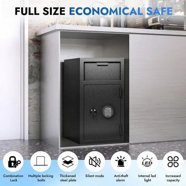 Alt view image 5 of 6 - 4 CUB Commercial Front-Drop Safe Box Fireproof Waterproof, Money Safe Box with Anti-Fishing & Free Fireproof Bag for Home, Office, Jewelry, Documents