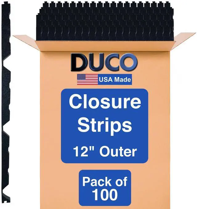 Main image of Duco R Panel Foam Closure Strips 3ft Long, 12" Rib Spacing - 100 Pack of USA-Made Black Outer Foam Closure Strips for Metal Roofing Panels - Blocks Gaps, Moisture, Noise, & Dust (No Adhesive)