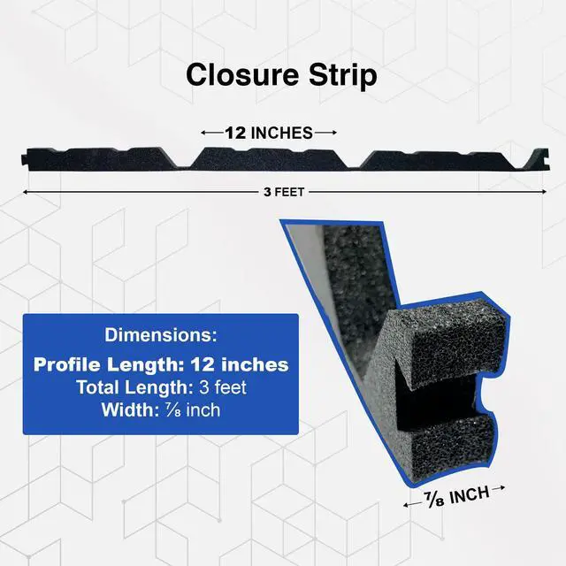 Alt view image 3 of 6 - Duco R Panel Foam Closure Strips 3ft Long, 12" Rib Spacing - 100 Pack of USA-Made Black Outer Foam Closure Strips for Metal Roofing Panels - Blocks Gaps, Moisture, Noise, & Dust (No Adhesive)