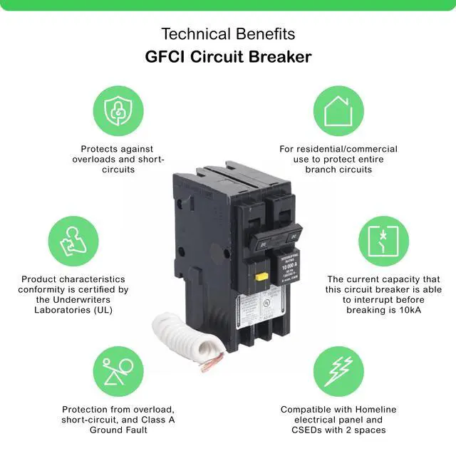 Alt view image 2 of 3 - Square D - HOM220GFIC Homeline Circuit Breaker, 20-Amp, 120/240V, 2-Pole, GFCI, Plug-In Mount