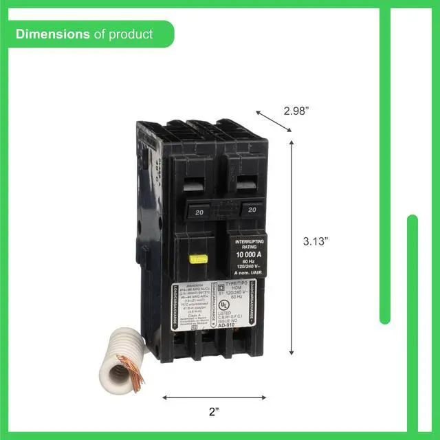 Alt view image 3 of 3 - Square D - HOM220GFIC Homeline Circuit Breaker, 20-Amp, 120/240V, 2-Pole, GFCI, Plug-In Mount