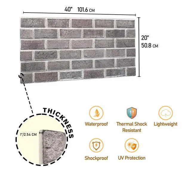 Alt view image 2 of 6 - 3D Faux Brick Wall Panels Lightweight Styrofoam Cladding for Interior & Exterior Use | DIY Decorative Panels | 9 Pack (40"x20") | Ideal for Living Room, Kitchen, Outdoor Walls Silverstone