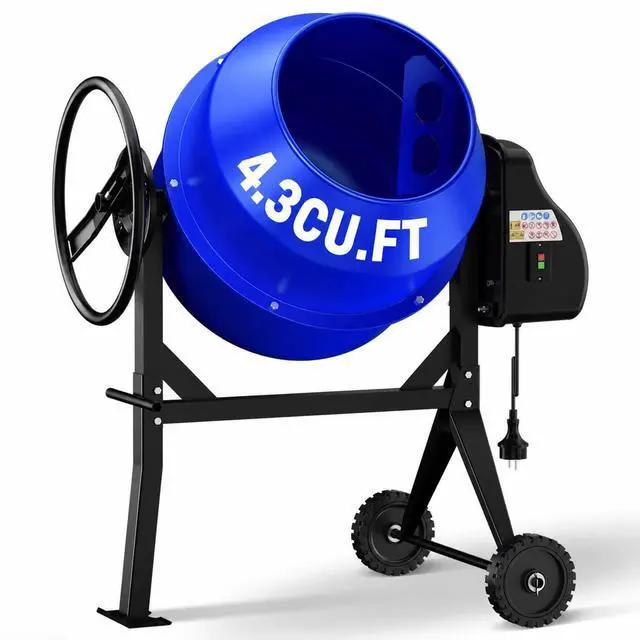 Main image of 4.3 Cu.Ft Concrete Mixer, 450W (3/5HP) Heavy Duty Portable Cement Mixer with Wheel & Stand for Mortar, Stucco, Fodder - Blue Construction Mixing Machine